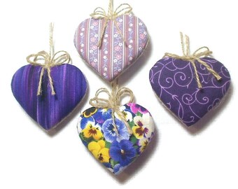 Purple/Lavender Heart Ornaments | Bridal/Wedding | Party Favors | Valentine's Day |Holidays | Tree Ornament |Gift Idea | Handmade |Set/4 |#1