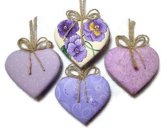 Purple/Lavender Heart Ornaments |Spring Decor |Bridal Wedding |Party Favor |Tree Ornament |Gift Idea |Easter Decor|Package Topper |Set/4 |#2