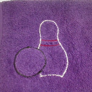 Purple Bowling Sport Towel Team Sports Appliqued bowling pin / ball Party Favor Gift for Her or Him Christmas/Birthday Gift Idea image 5