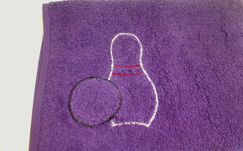 Purple Bowling Sport Towel Team Sports Appliqued bowling pin / ball Party Favor Gift for Her or Him Christmas/Birthday Gift Idea image 5