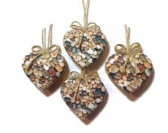 Small Nautical Heart Ornaments | Nautical Decor | Tree Ornament | Gift Idea | Summer Decor| Ocean Lakeside Decorations | Set/4 | #1