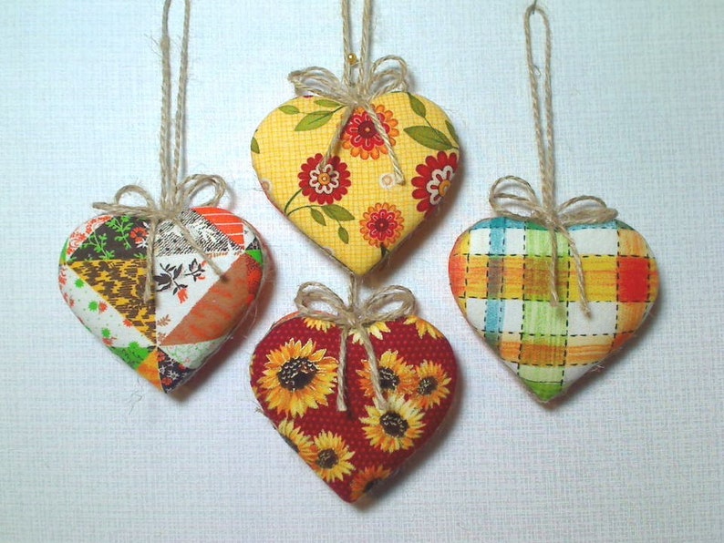 Fall Heart Ornaments Fall Decor Thanksgiving Party Favors Holidays Handmade Gift Idea Rustic Decor Earth tones Set/4 3 image 5