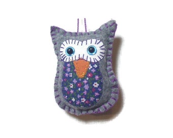 X-Small Gray/Purple Felt Owl Ornament | Tree Ornament | Handmade Gift | Birthday Gift | Package Topper | USA Holidays |#1