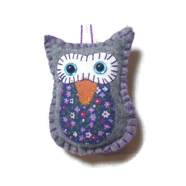 X-Small Gray/Purple Felt Owl Ornament | Tree Ornament | Handmade Gift | Birthday Gift | Package Topper | USA Holidays |#1