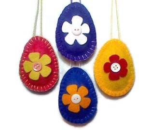 Brite Felt Easter Egg Ornaments | Spring Decor | Holidays |  Folk Art | Tree Ornaments | Handmade | Easter Decor | Set/4 | #1