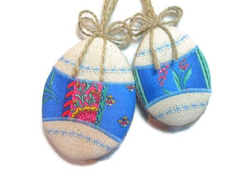 White/Blue Fabric Egg Ornaments | Easter Egg Decor | Spring Decor | Party Favor | Tree ornament | Handmade Gift Idea | Set/2 | #4