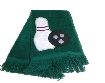 Green Bowling Sport Towel | Team Sports | Appliqued Pin and Ball | Bowling Party Favor | Gift for Him or Her