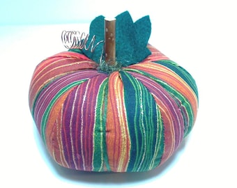 Size 6 | Orange Striped Fabric Pumpkin | Fall Decor | Thanksgiving | Handmade Gift Idea | Stuffed Pumpkin | Table Decor Centerpiece | #14