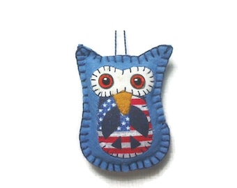 X-Small Patriotic Felt Owl Ornament | Blue  Red Owl | Americana Decor | Tree Ornament | Handmade USA | #10