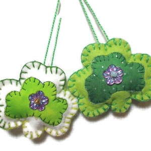Small Green/White Felt Shamrocks |St. Patrick's Day |Party Favors |Irish Decor |Tree Ornament |Handmade Gift |Holiday Decor | Set/2 | #2