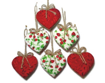 Strawberry/Red  Heart Ornaments | Summer decorations | Party Favors | Tree Ornaments | Mother's Day |  Set/6 | #2