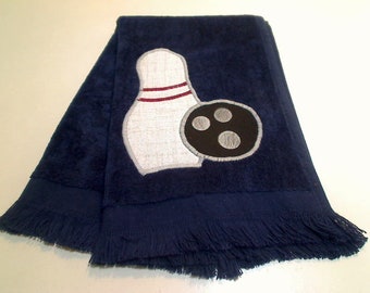 Navy Blue Bowling Towel | Team Sports | Appliqued Bowling Pin/Ball Towel | Bowling Party Favor | Christmas/Birthday Gift | For him or her