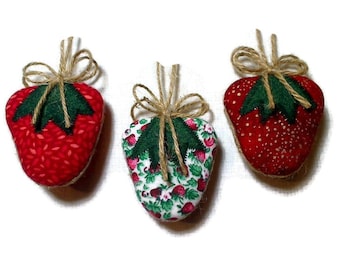 Small Red Strawberry Ornaments | Party Favors |Tree Ornament |Farmhouse Decor |Christmas Ornaments |Wreath Accent |Gift Idea |Set/3 | #3
