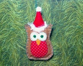 Small Santa Owl with Hat Ornament Christmas Decoration Felt Owl Ornament Tree Ornament Handmade Gift Idea Package Topper 1
