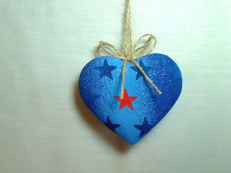 #3 Americana Heart Ornament Valentines Day Party favor Tree Ornament Spring Decor July 4th Primitive Handmade Holidays