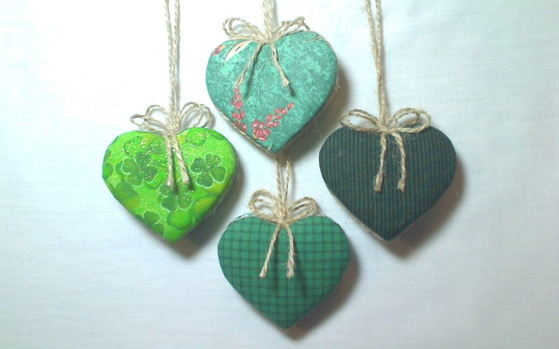 Green Heart Ornaments Party Favor Handmade Gift Idea Etsy