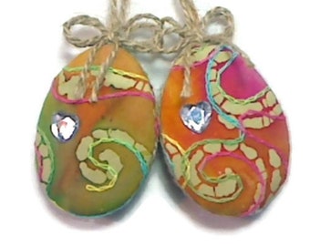 Small Batik Easter Egg Ornaments | Easter Decor | Spring Decor | Holidays | Party Favors | Folk Art | Gift Idea | Tree Ornament | Set/2 |#2