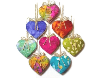 Batik Heart Ornaments | Party Favor | Birthday | Bridal/Wedding | Handmade Ornament | Tree Ornament | Heart Decoration | Set/8 | #1