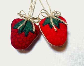 Small Red Strawberry Ornaments | Rustic Country | Party Favors |Tree Ornament |Farmhouse Decor |Christmas Ornaments |Gift Idea |Set/2 | #1