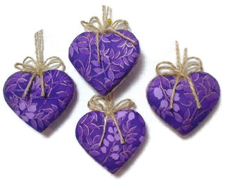 Small Purple Heart Ornaments | Party Favors | Tree Ornament  | Wedding Bridal | Accent | Handmade Gift Idea | Set/4 | #1