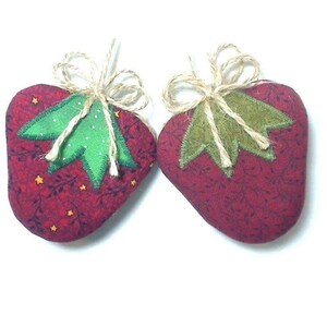 Berry Red Strawberry Ornaments Folk Art Kitchen Decor Party Favor Fruit decor Handmade Red Strawberry Farmhouse Decor Set/2 2 image 2