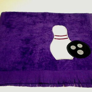 Purple Bowling Sport Towel Team Sports Appliqued bowling pin / ball Party Favor Gift for Her or Him Christmas/Birthday Gift Idea image 2