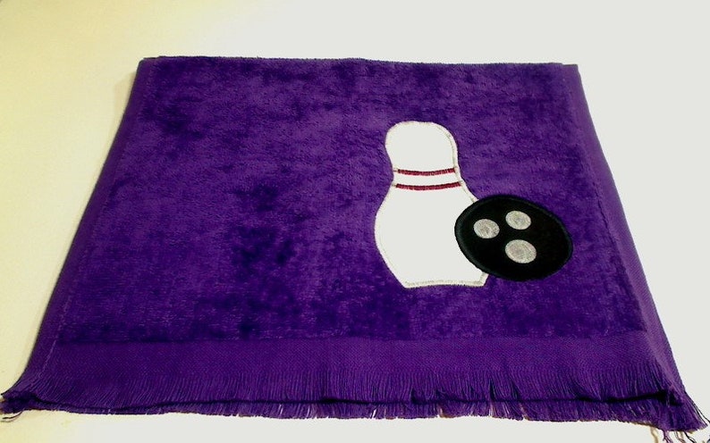 Purple Bowling Sport Towel Team Sports Appliqued bowling pin / ball Party Favor Gift for Her or Him Christmas/Birthday Gift Idea image 2