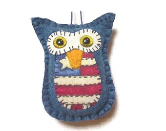 X-Small Blue Felt Owl Ornament | Americana Owl Ornament |Tree Ornament | July 4th Decor | Patriotic Decor |Handmade Gift |USA Holidays |#5