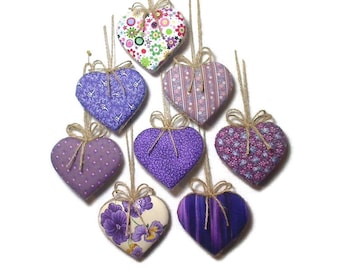 Lavender/Purple Heart Ornaments | Party Favors | Bridal/Wedding | Spring Decor |Easter Decor | Gift Idea | Birthday | Handmade | Set/8 |#2