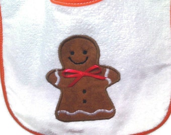 Appliqued Gingerbread Girl Baby Bib | Terry Cloth Baby Bib | Burp Cloth