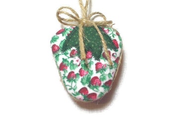 Small Print/Red Strawberry Ornament | Party Favors | Tree Ornament | Farmhouse/Country Decor | Christmas Ornaments | Handmade Gift Idea | #2