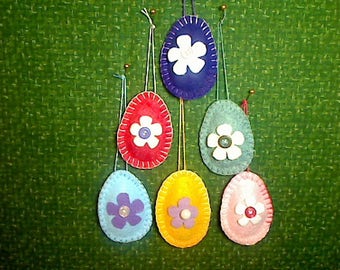 Felt Easter Egg Ornaments | Spring Decor | Hand Stitched Felt Eggs | Folk Art | Tree Ornaments |Sachet | Handmade Gift |Set/6 | #1