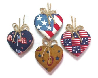 Small Americana Heart Ornaments | Party Favors | 4th of July | Americana Decor | Tree Ornament | Patriotic Decor | Handmade |Set/4 | #2