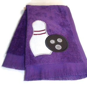 Purple Bowling Sport Towel Team Sports Appliqued bowling pin / ball Party Favor Gift for Her or Him Christmas/Birthday Gift Idea image 1