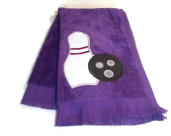 Purple Bowling Sport Towel | Team Sports | Appliqued bowling pin / ball | Party Favor | Gift for Her or Him | Christmas/Birthday Gift Idea