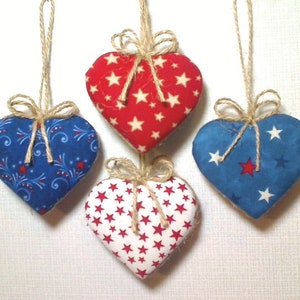 Americana Heart Ornaments Patriotic Decor July 4th Fabric Heart Party Favors Red White & Blue Handmade Tree Ornament Set/4 2 image 6