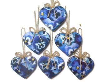 Navy Heart Ornaments | Birthday | Wedding Bridal |Party Favors | Tree Ornament |Gift Idea | Folk Art |Peg Shelf Accent | Handmade |Set/6 |#1