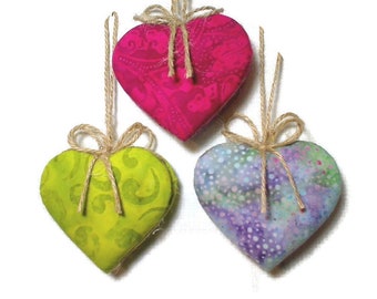 Batik Heart Ornaments | Valentine's Day | Spring Decor | Party Favor | Tree Ornament | Holiday Decorations | Handmade | Set/ 3 |#2