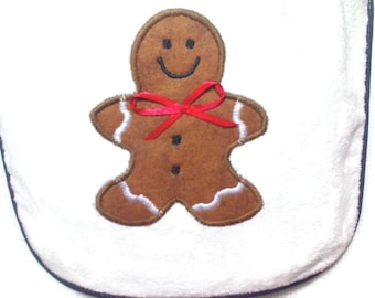 Appliqued Gingerbread Boy Baby Bib | Terry Cloth Baby Bib | Burp Cloth