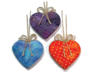 Batik Heart Ornaments | Valentine's Day | Spring Decor | Party Favor | Tree Ornament | Holiday Decorations | Handmade | Set/ 3 |#1