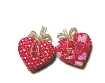 Red Heart Ornaments |Valentine's Day | Party Favors | Wedding/Bridal | Tree Ornament | Handmade Gift Idea | Fabric Ornament | Set/2 | #3