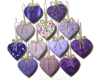 Purple Heart Ornaments| Valentines Day | Tree Ornament | Heart Decoration | Handmade Gift Idea | Wreath Accent | Fabric Heart | Set/12 | #1