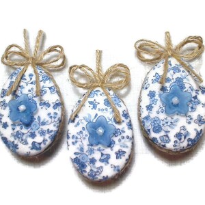 Mini Blue and white Easter Egg Ornaments | Handmade USA | Spring Decor | Gift Idea | Tree Ornament | Easter Tree | Set/3 | #1