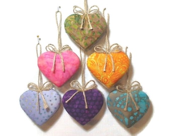 Batik Heart Ornaments | Valentine's Day | Party Favor | Holidays | Wedding Bridal | Birthday | Tree Ornament | Handmade Ornament | Set/6 #1