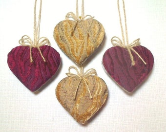 Variety Heart Ornaments |  Party Favors | Valentine's Day | Fabric Heart |Tree Ornaments | Set/4 |  #1