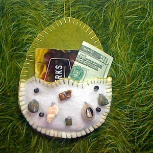 Large Olive Green /White Egg Ornament Money/Gift Card Holder Coastal Decor Nautical Decor Handmade Gift Tree Ornament 4 image 3