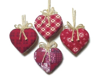 Small Cranberry Red Heart Ornaments | Fall Decor | Party Favor | Thanksgiving Decor | Wreath Accent | Package Tie On | Set/4 | #2