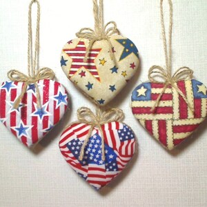 Americana Heart Ornaments Patriotic Decor July 4th Fabric Heart Party Favors Red White & Blue Handmade Tree Ornament Set/4 2 image 7