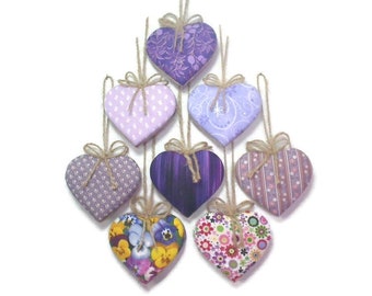 Lavender/Purple Heart Ornaments | Party Favors | Bridal/Wedding | Spring Decor |Easter Decor | Gift Idea | Birthday | Handmade | Set/8 |#1