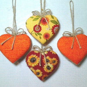 Fall Heart Ornaments Fall Decor Thanksgiving Party Favors Holidays Handmade Gift Idea Rustic Decor Earth tones Set/4 3 image 3